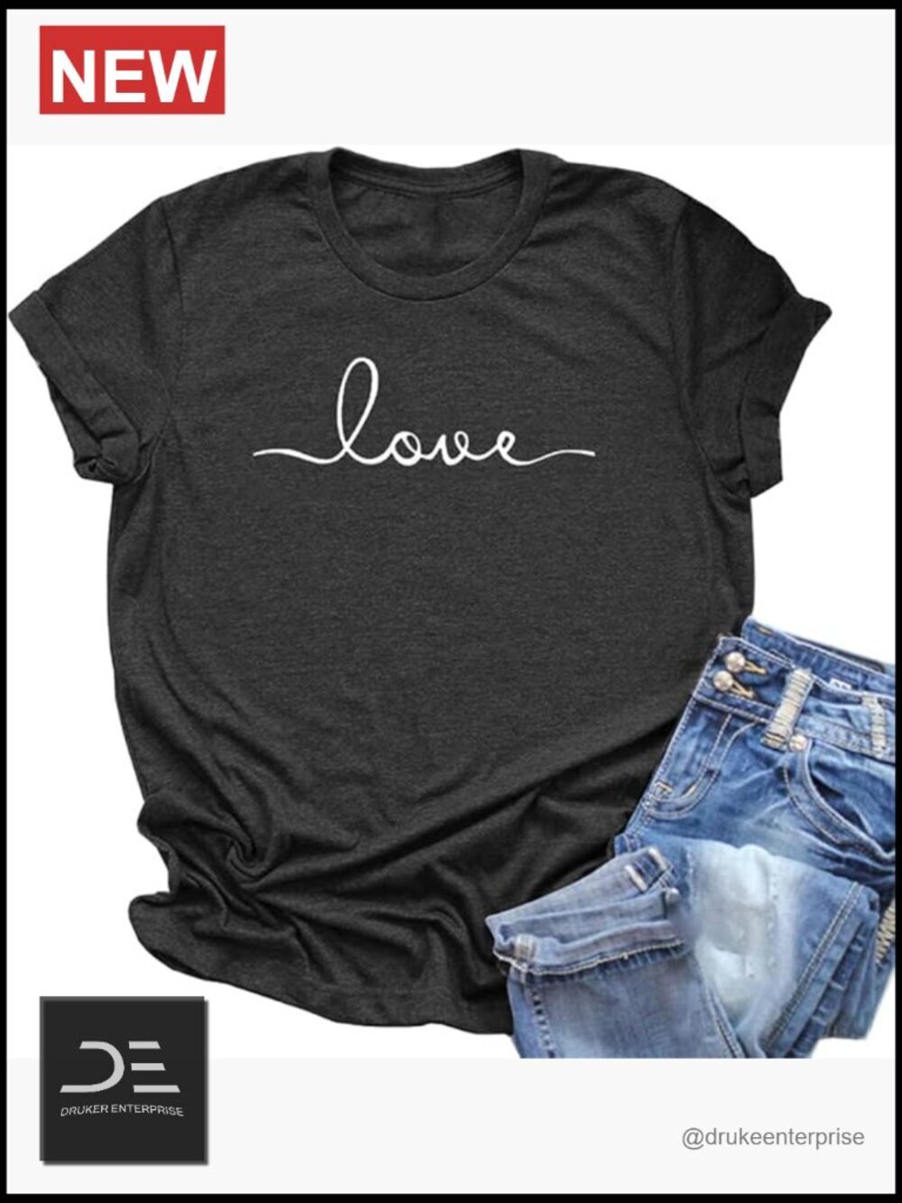 Graphic Tee Love Printed Casual Short Sleeve T-Shirt Fitted Loose